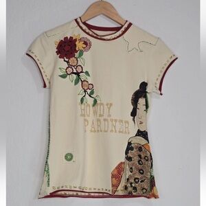 Double D Ranch HOWDY PARDNER  Embroidered Asian Inspired Short Sleeve Size XS